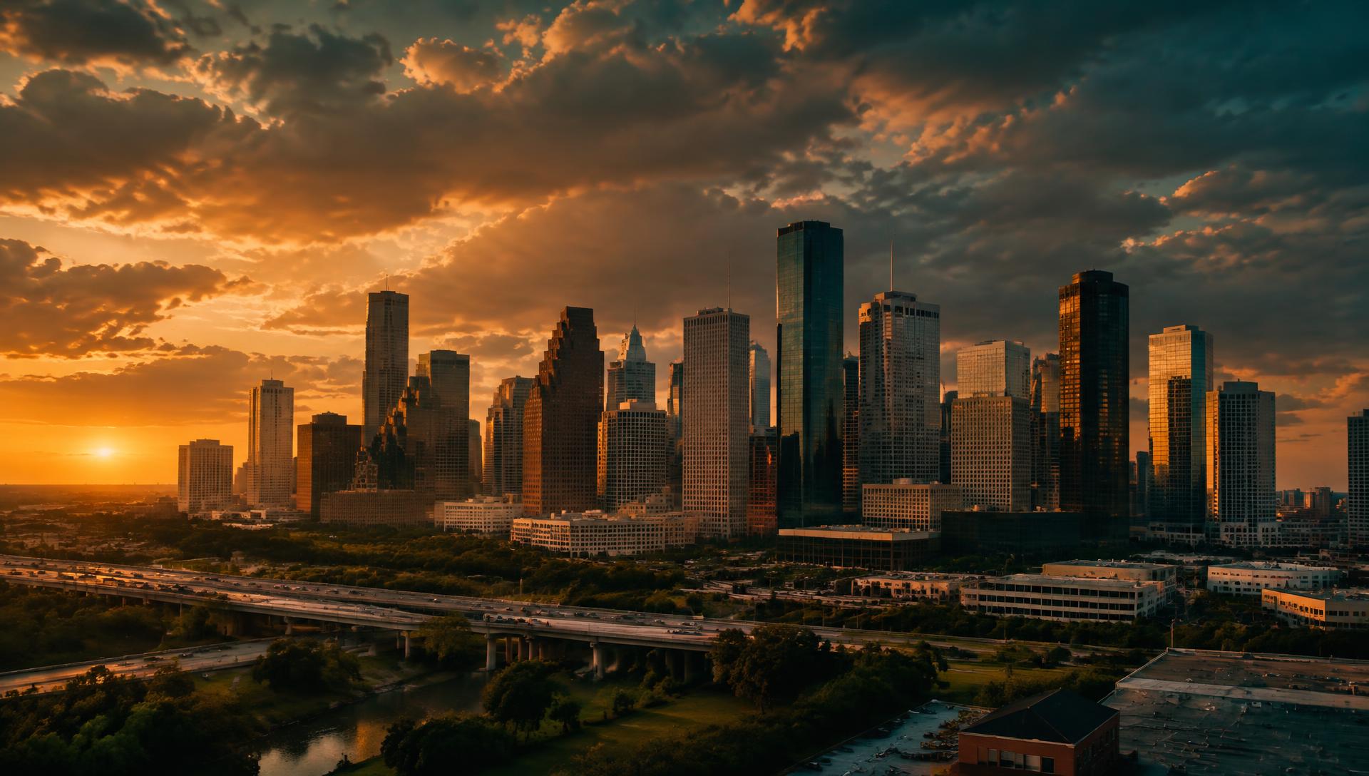 Houston skyline at golden hour